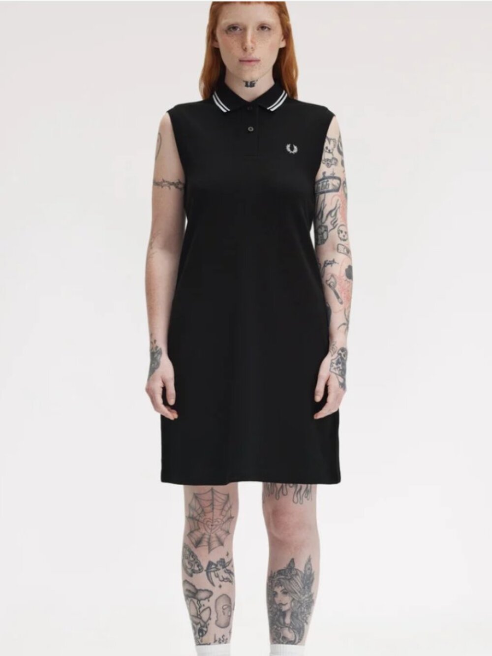 NWT Fred Perry Twin Dipped Sleeveless Dress In Black/White